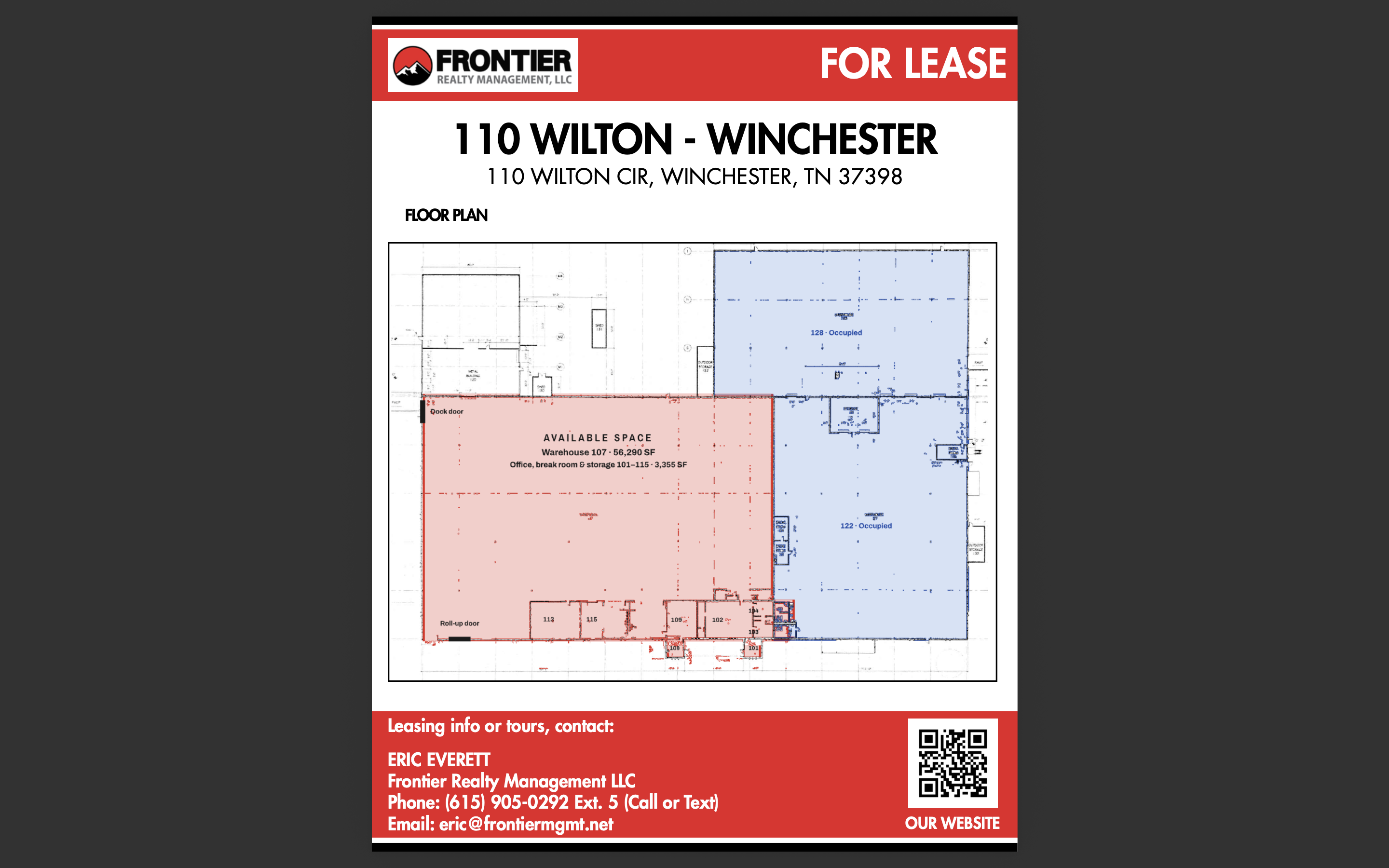 Floor plan for 110 Wilton Circle showing available warehouse and office space