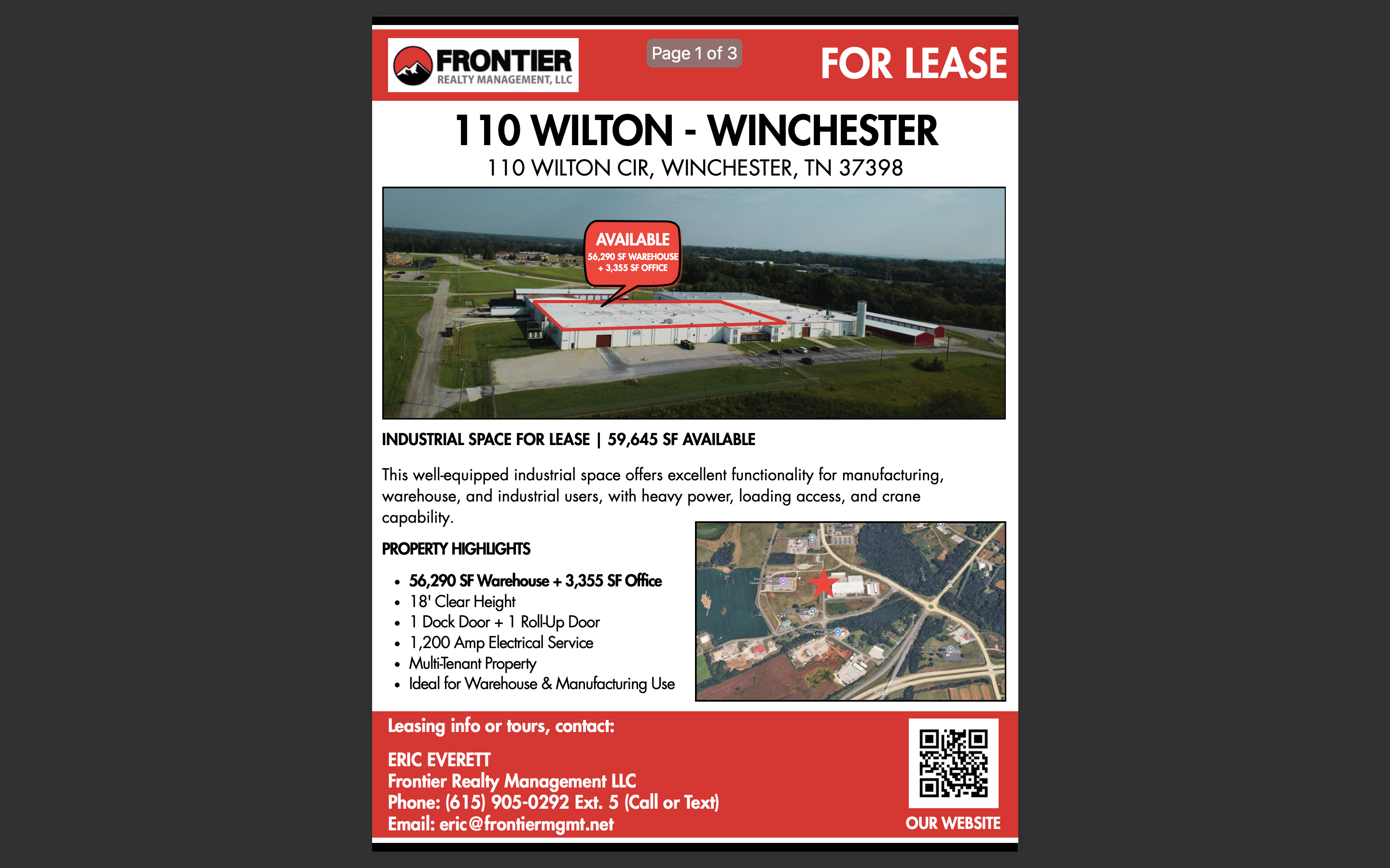 Top of Frontier's property flyer for 110 Wilton Circle, Winchester, TN